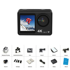 Pro 4K 30FPS 16MP WiFi Sports Cam - 160° Wide, Dual Screen, 30M Waterproof, Dive/Ski Kit