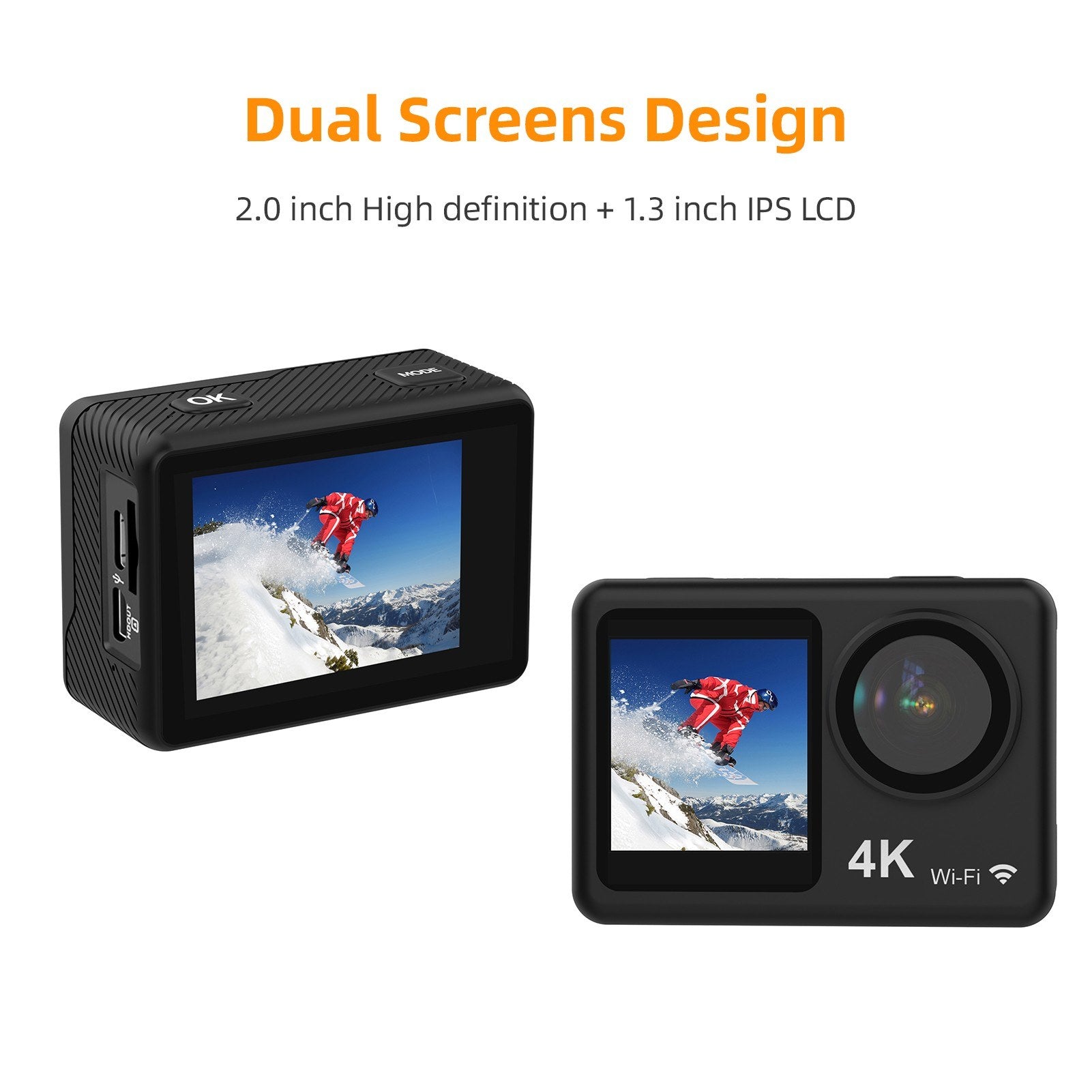 Pro 4K 30FPS 16MP WiFi Sports Cam - 160° Wide, Dual Screen, 30M Waterproof, Dive/Ski Kit
