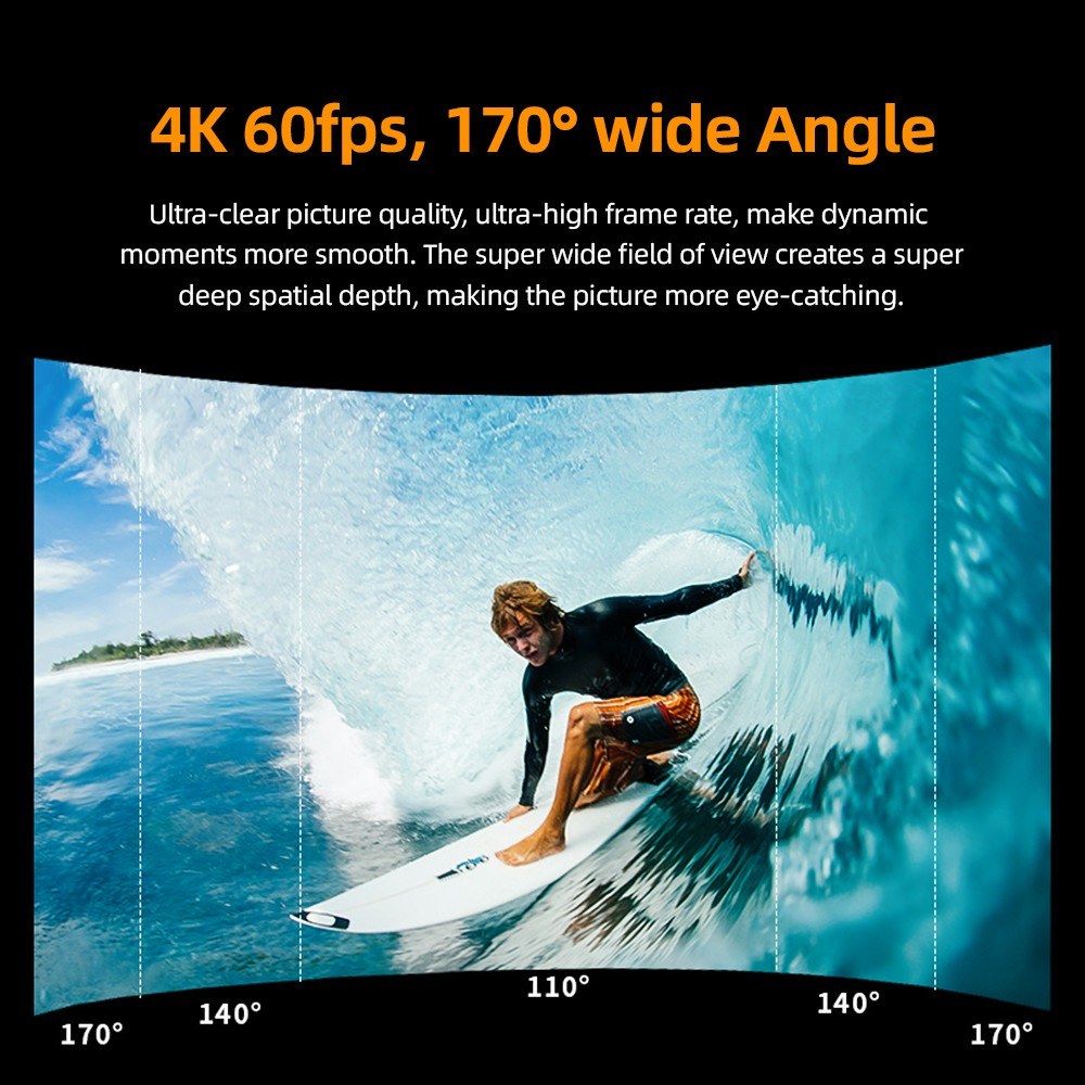 Robust 4K 60FPS 24MP WiFi Sports Cam - 170° Wide, Dual Screen, Anti-Shake, 30M Waterproof Dive Kit