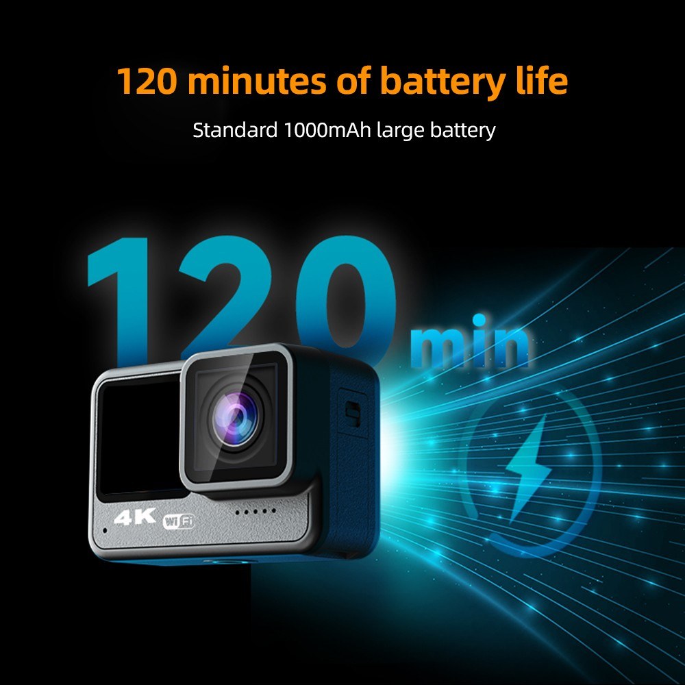Ultimate 4K 60FPS 24MP WiFi Sports Cam - 170° Wide, Dual Touch, Anti-Shake, 21M Body Waterproof
