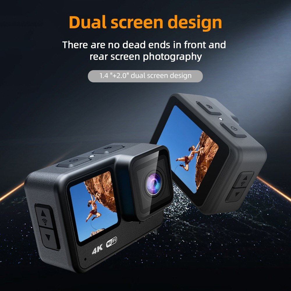 Ultimate 4K 60FPS 24MP WiFi Sports Cam - 170° Wide, Dual Touch, Anti-Shake, 21M Body Waterproof