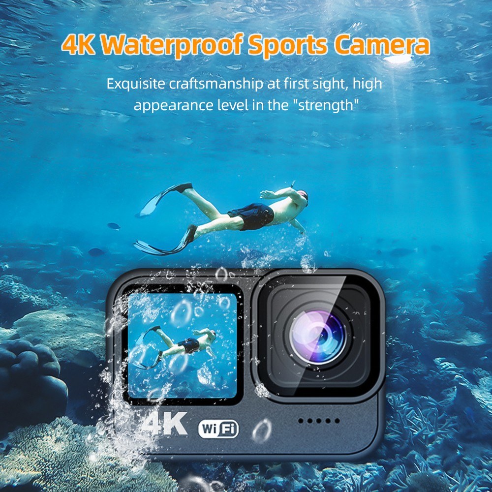 Ultimate 4K 60FPS 24MP WiFi Sports Cam - 170° Wide, Dual Touch, Anti-Shake, 21M Body Waterproof