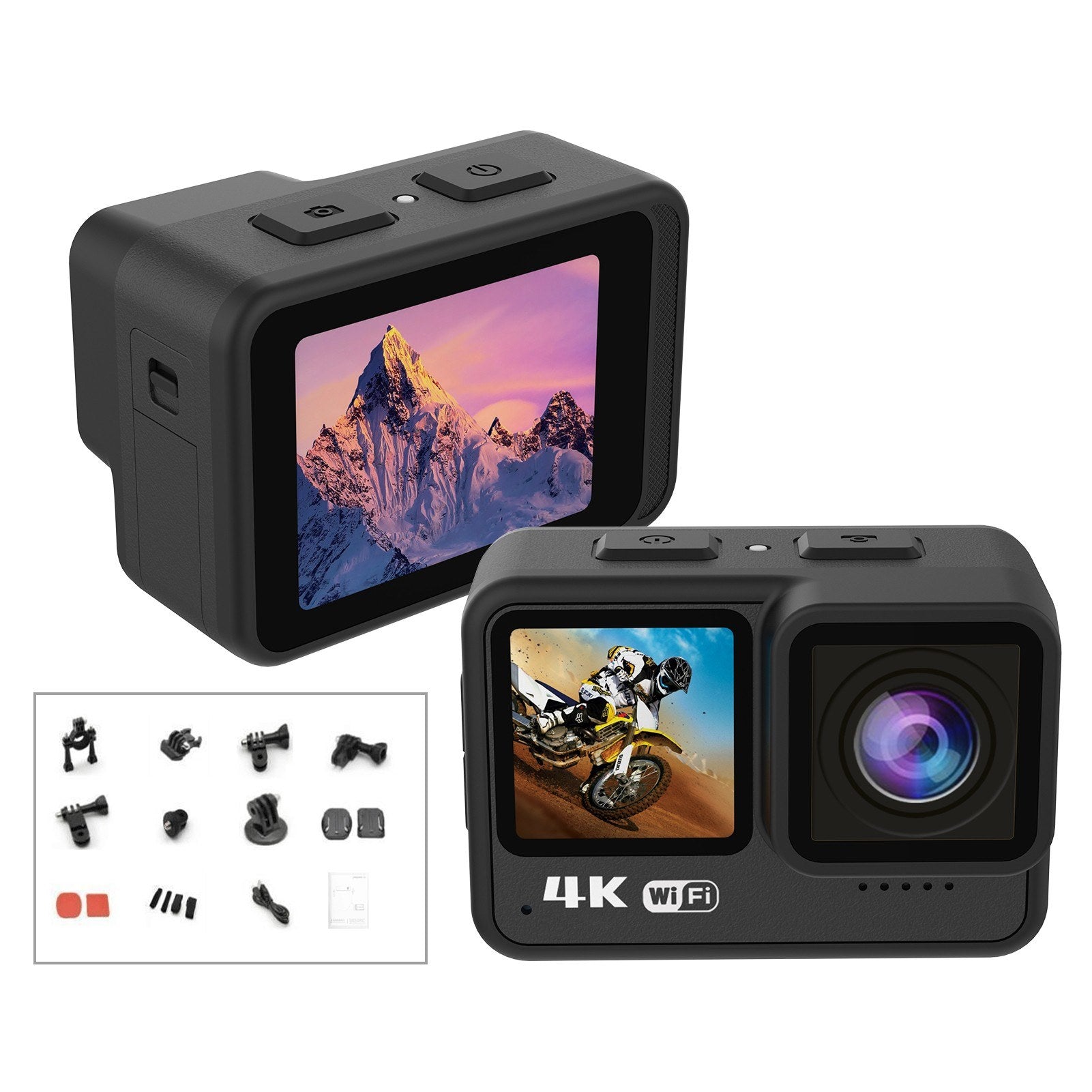 Ultimate 4K 60FPS 24MP WiFi Sports Cam - 170° Wide, Dual Touch, Anti-Shake, 21M Body Waterproof