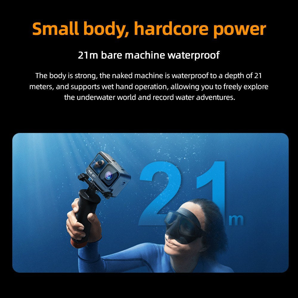 Ultimate 4K 60FPS 24MP WiFi Sports Cam - 170° Wide, Dual Touch, Anti-Shake, 21M Body Waterproof