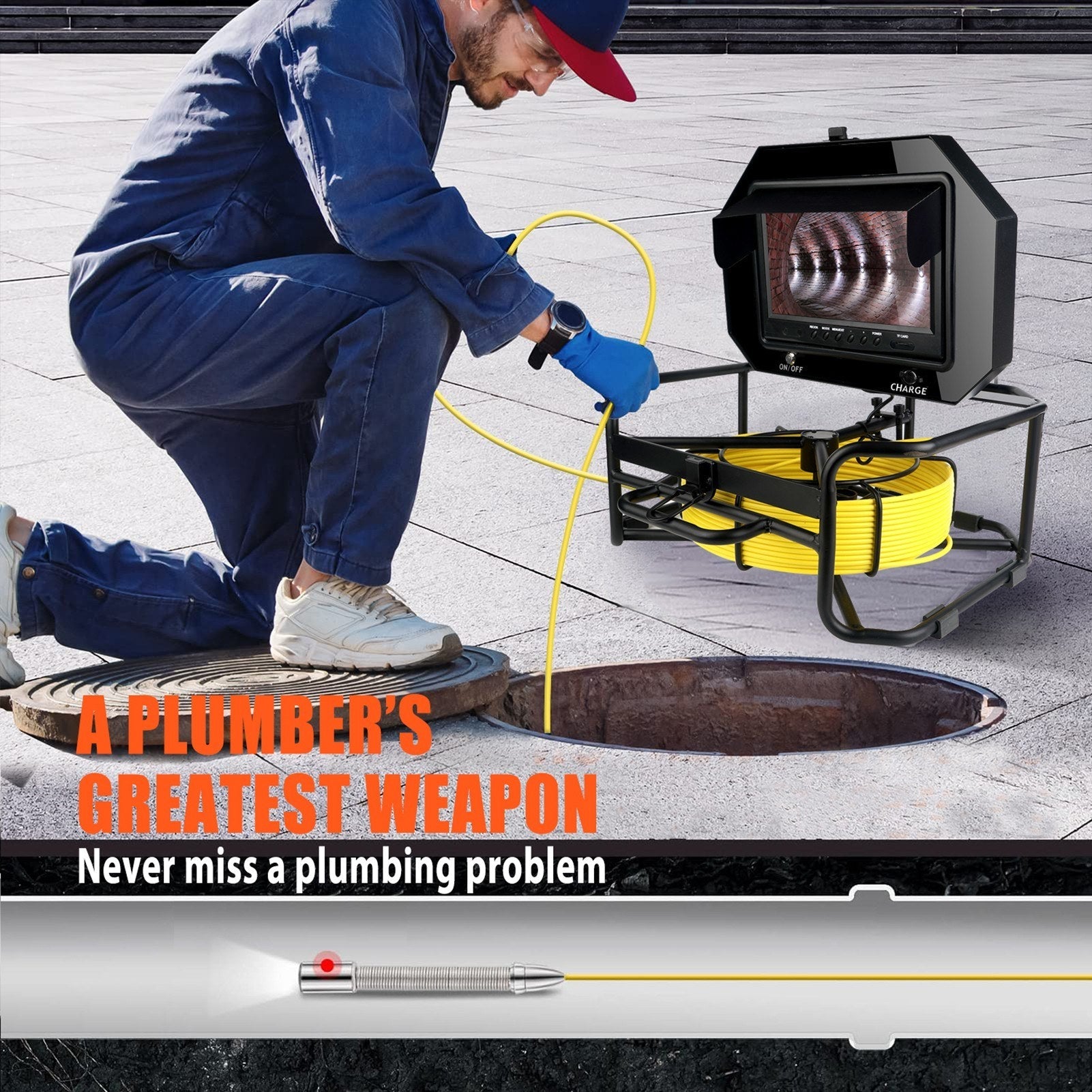 Sewer Camera Pipeline Inspection Camera with 9 Inch Monitor