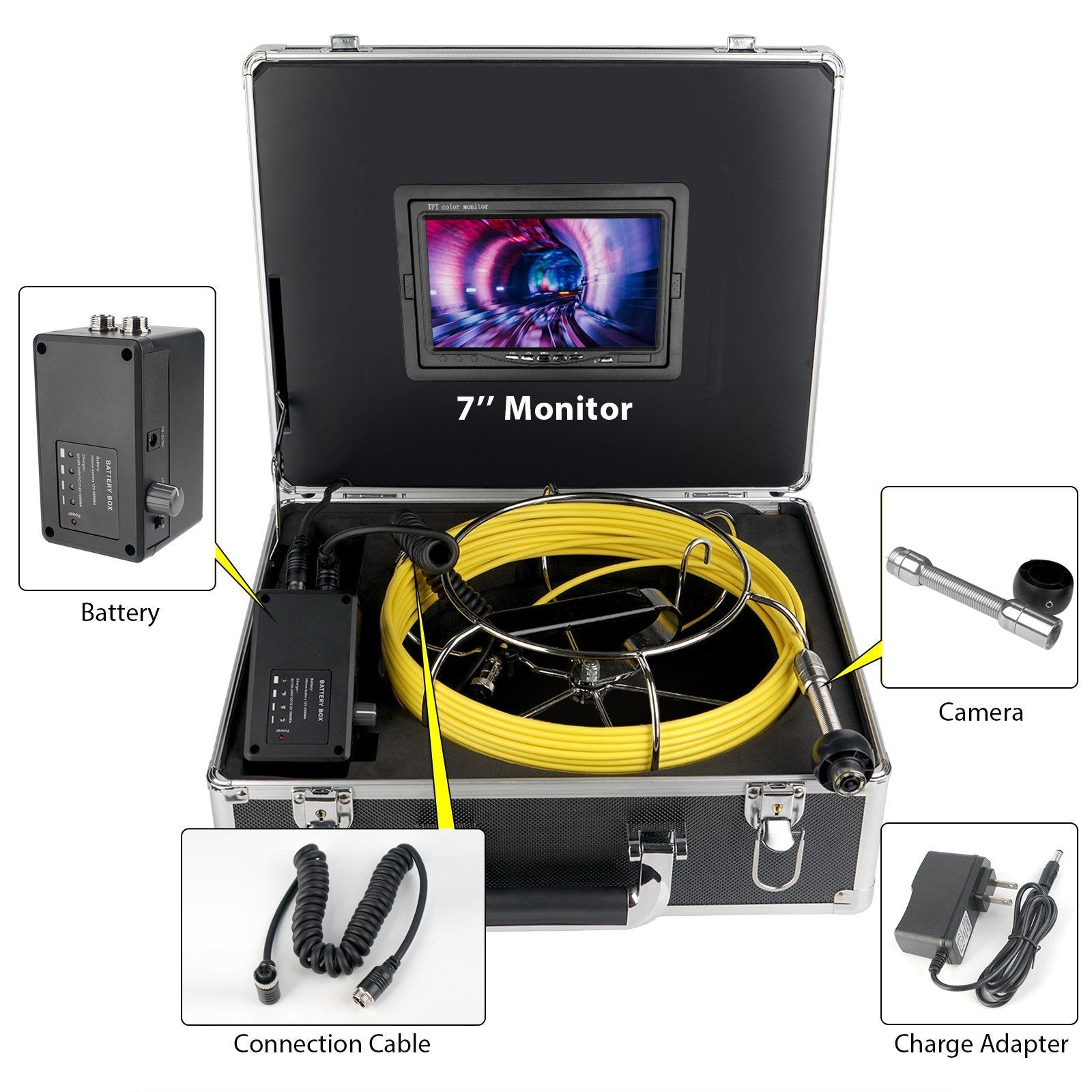 Sewer Camera Pipeline Inspection Camera with 7 Inch Monitor Aluminum Alloy Carrying Case