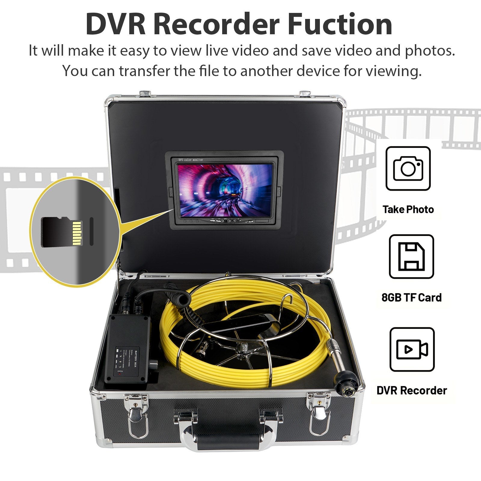 Sewer Camera Pipeline Inspection Camera with 7 Inch Monitor Aluminum Alloy Carrying Case