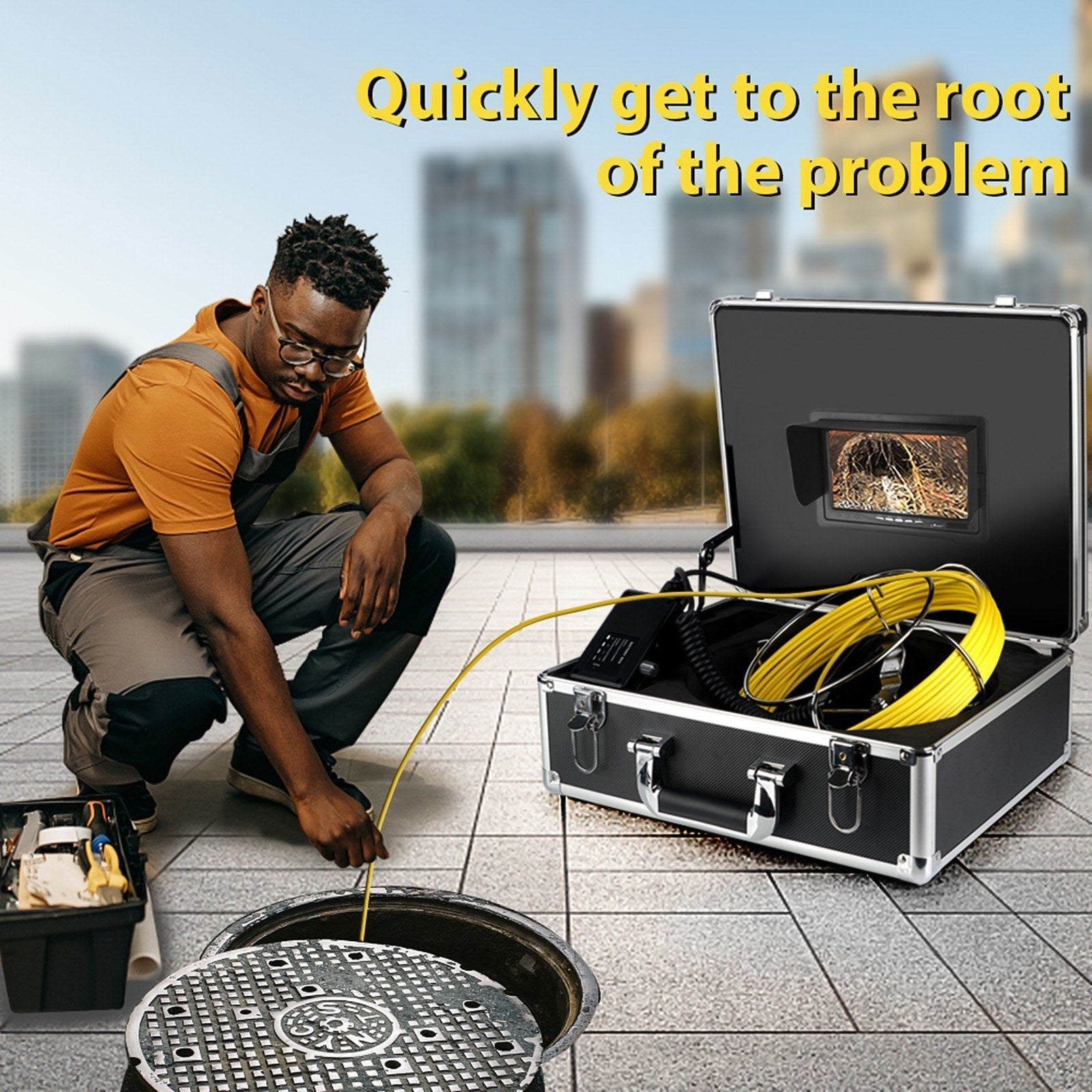 Sewer Camera Pipeline Inspection Camera with 7 Inch Monitor Aluminum Alloy Carrying Case