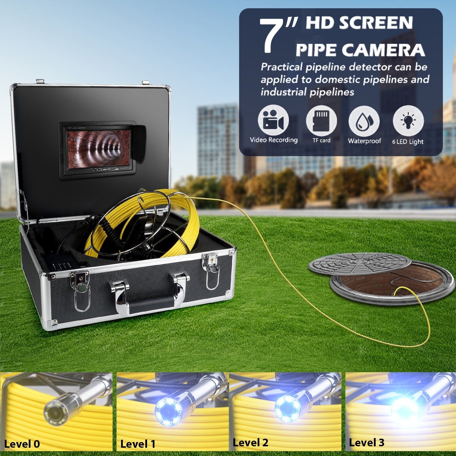 Sewer Camera Pipeline Inspection Camera with 7 Inch Monitor Aluminum Alloy Carrying Case