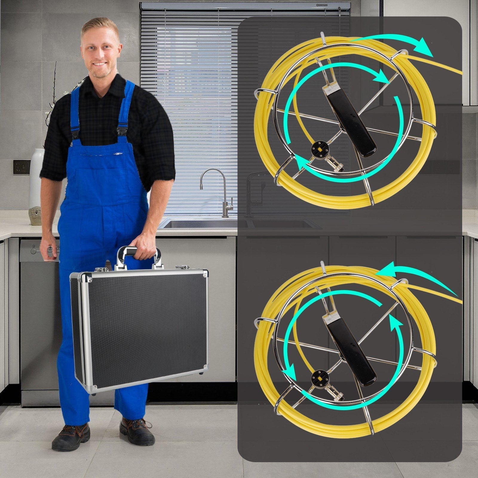 Sewer Camera Pipeline Inspection Camera with 9 Inch Monitor Aluminum Carrying Case