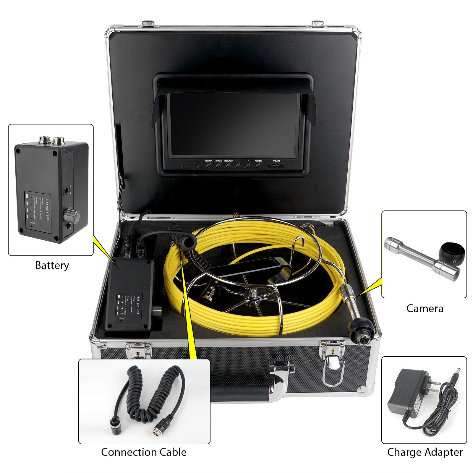 Sewer Camera Pipeline Inspection Camera with 9 Inch Monitor Aluminum Carrying Case