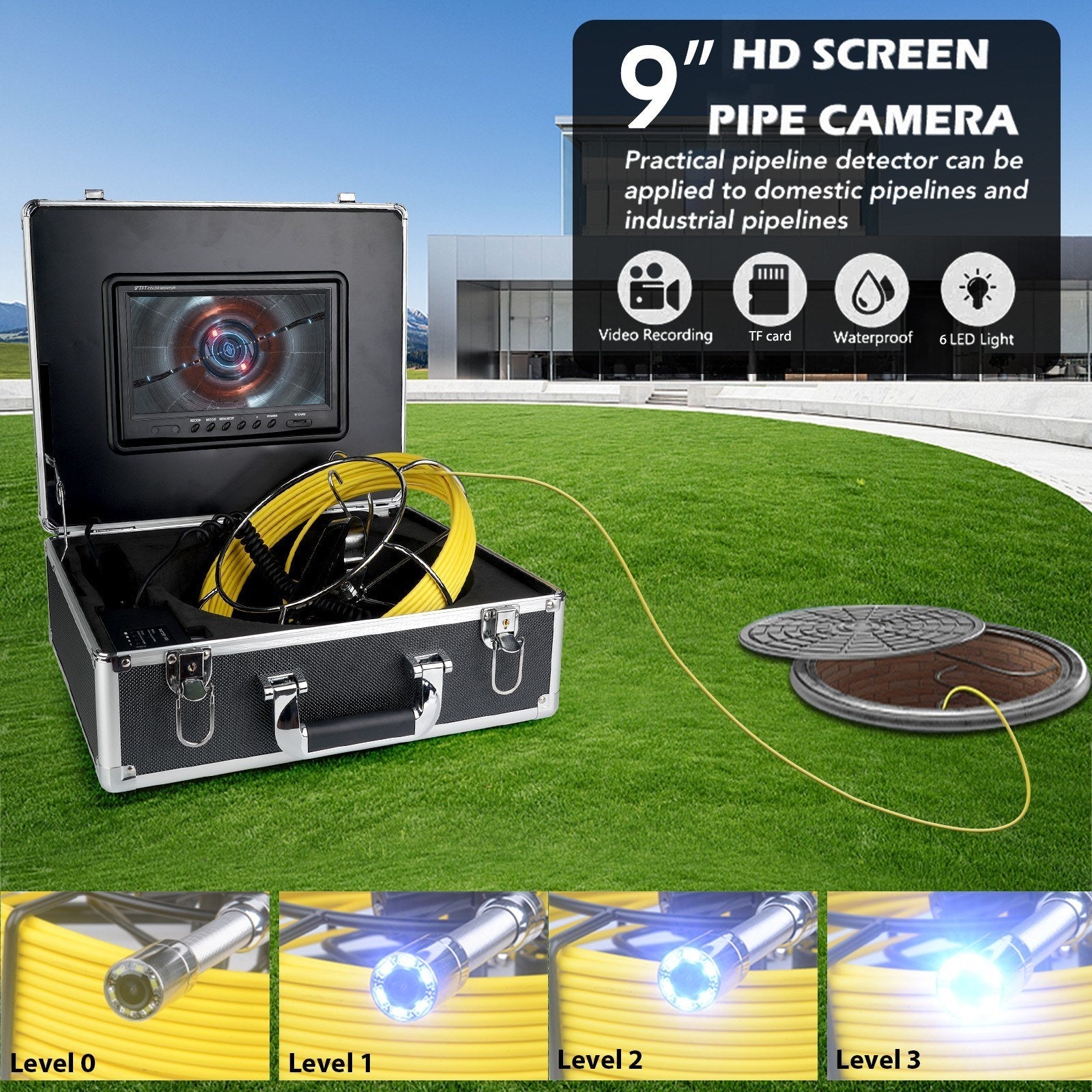 Sewer Camera Pipeline Inspection Camera with 9 Inch Monitor Aluminum Carrying Case
