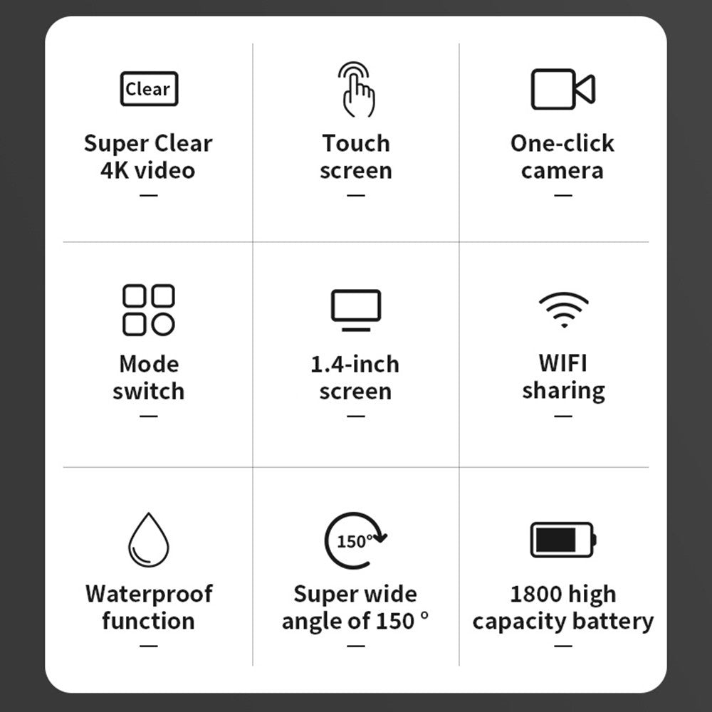 Extreme 4K WiFi Sports Cam - 1.4" Touch, 150° Wide, Anti-Shake, IPX6 Waterproof for Outdoor Action