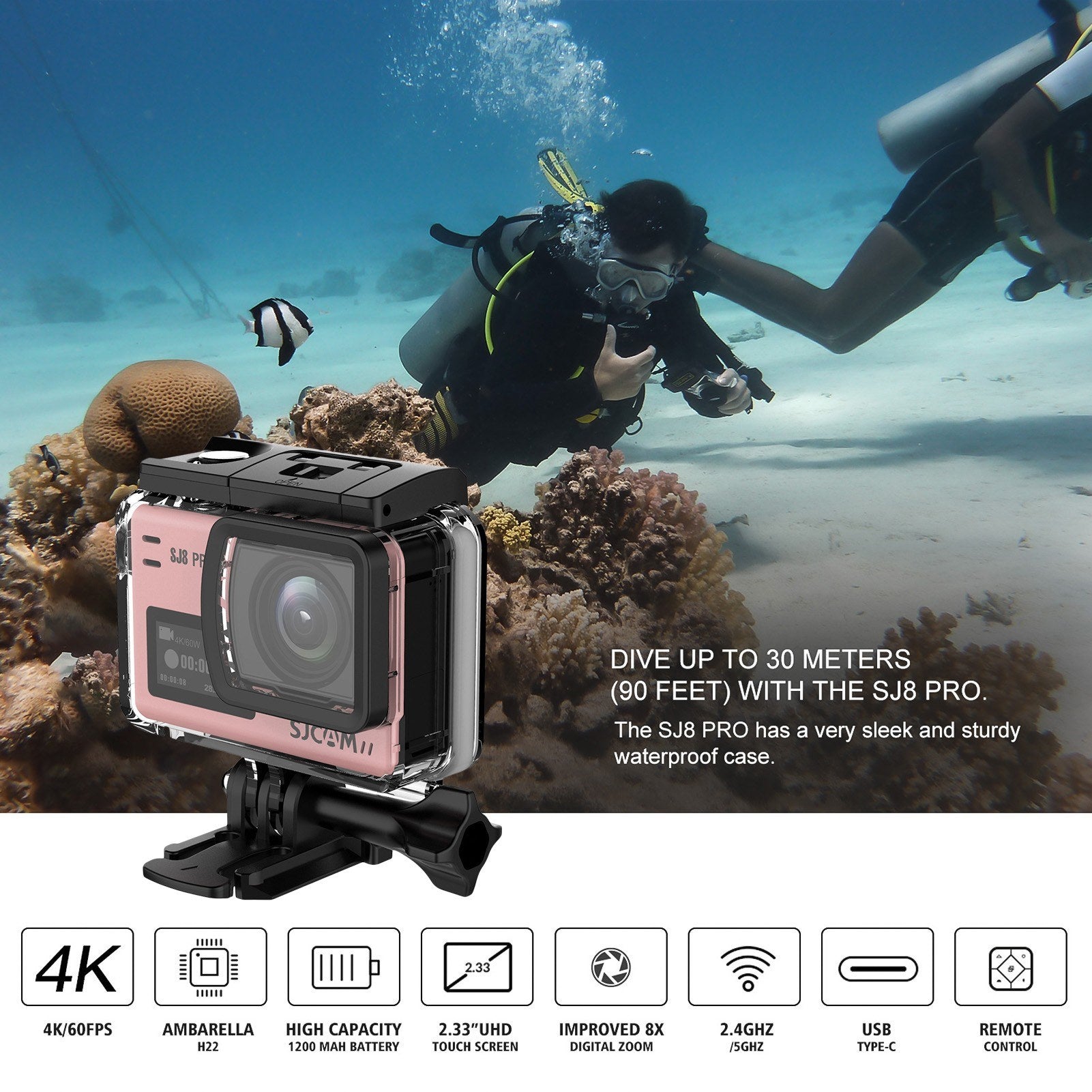 Fast 4K 60FPS 5G WiFi Action Cam - EIS Anti-Shake, 2.33" Touch, 170° Wide, 8X Zoom, Waterproof