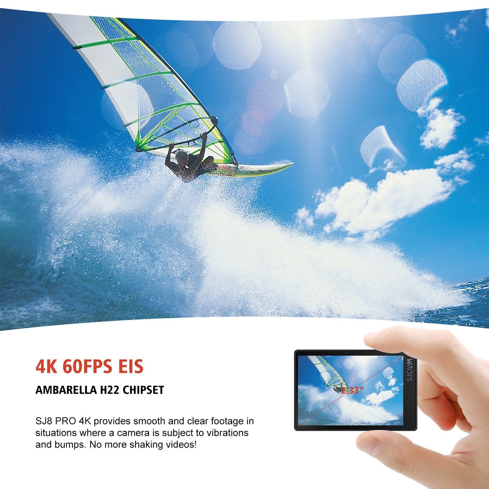Fast 4K 60FPS 5G WiFi Action Cam - EIS Anti-Shake, 2.33" Touch, 170° Wide, 8X Zoom, Waterproof