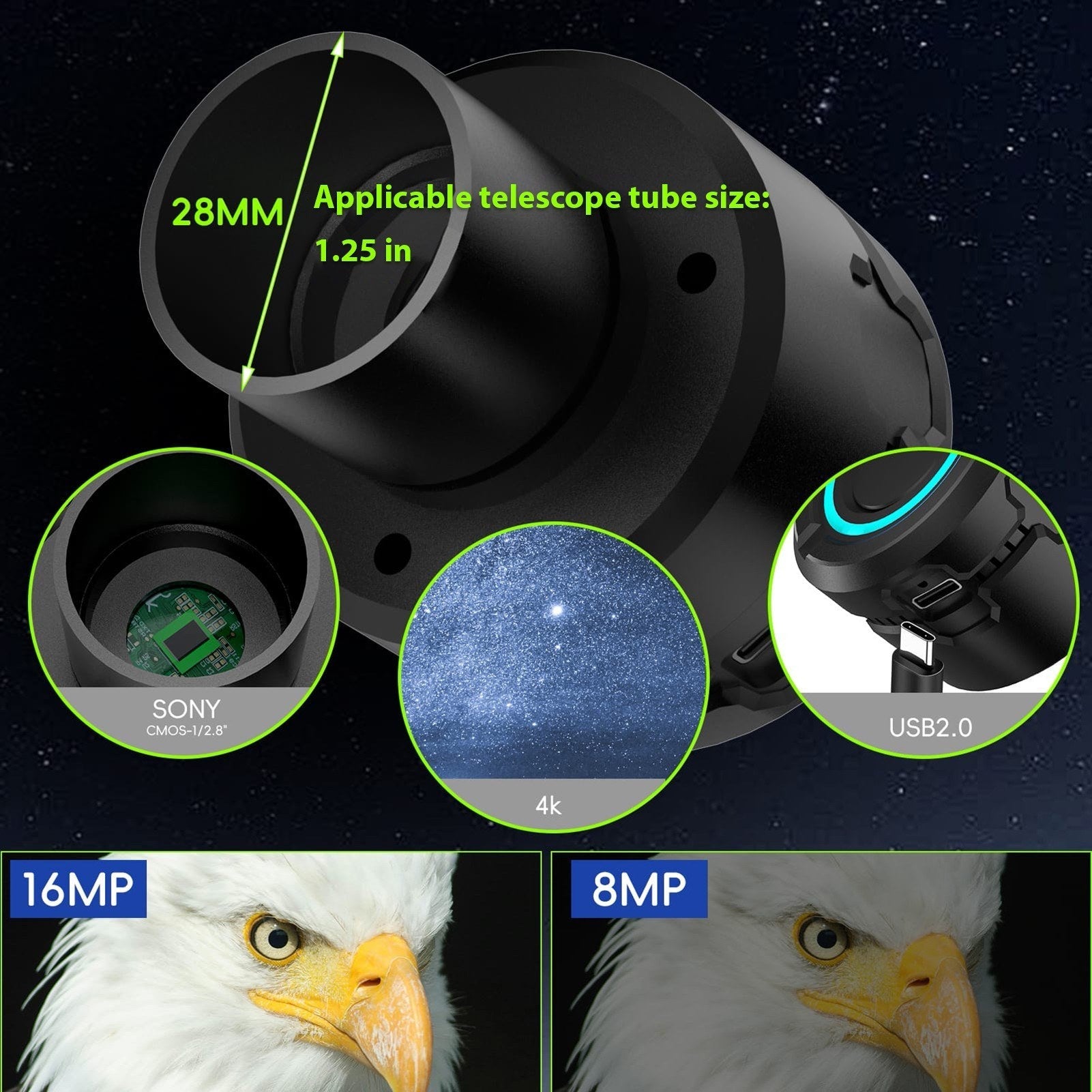 Wireless WiFi Digital Eyepiece for Telescope Camera 4K Video Recording Photo Taking Built-in Battery Electronic Eyepiece for 1.25 inch Telescope