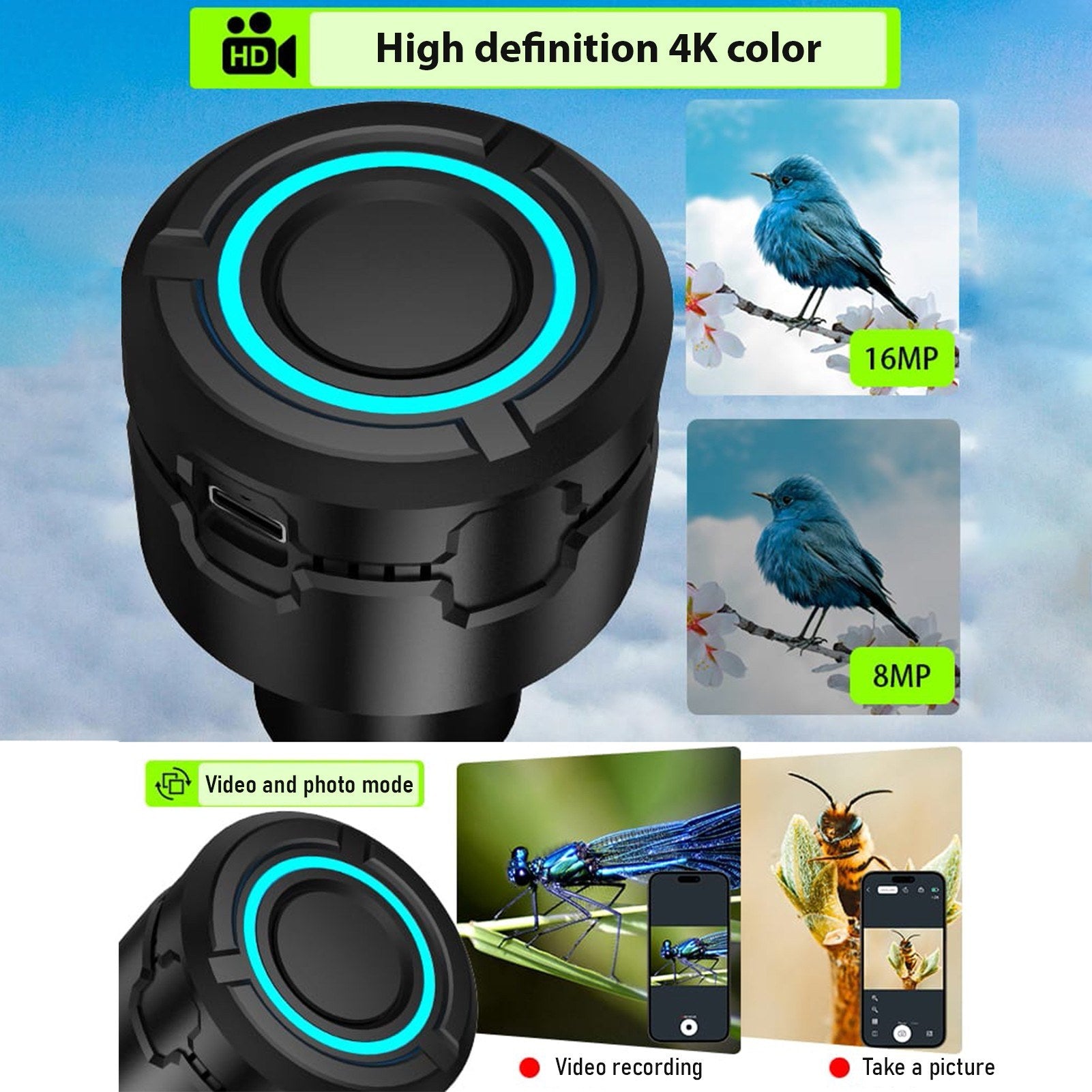 Wireless WiFi Digital Eyepiece for Telescope Camera 4K Video Recording Photo Taking Built-in Battery Electronic Eyepiece for 1.25 inch Telescope