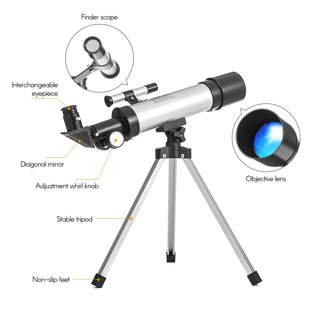 Astronomical Telescope Compact Portable Telescope of 90X Magnification - with Finder Scope Adjustable Tripod for Kids Beginners