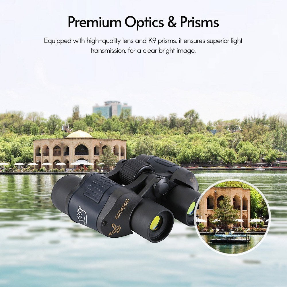 60x60 Binoculars Compact Waterproof Binocular Telescope - with Low Light Night Vision Carrying Bag Lanyard Cleaning Cloth for Concert Sports Events Wildlife Bird Watching