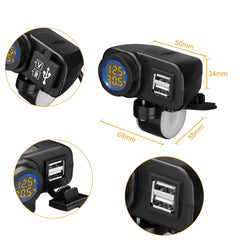 Motorcycle Dual USB Charger Adapter with Real-Time Display, Waterproof, 18W Output, Handlebar Installation
