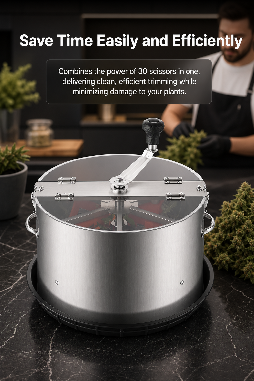 Greenzech Manual Bowl Leaf Trimmer 16" – Stainless Steel Blades, Wet/Dry Hydroponic Bud Trimmer with Clear Lid, Silicone Fingers & Tray