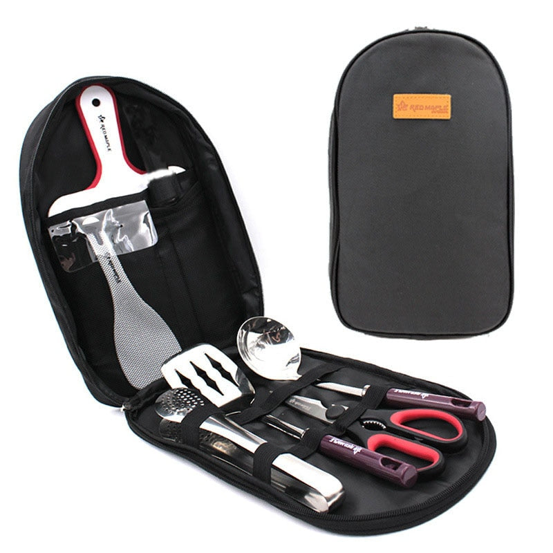 7 pcs Camp Kitchen Utensil Organizer Travel Set Portable BBQ Camping Cookware Utensils Travel Kit