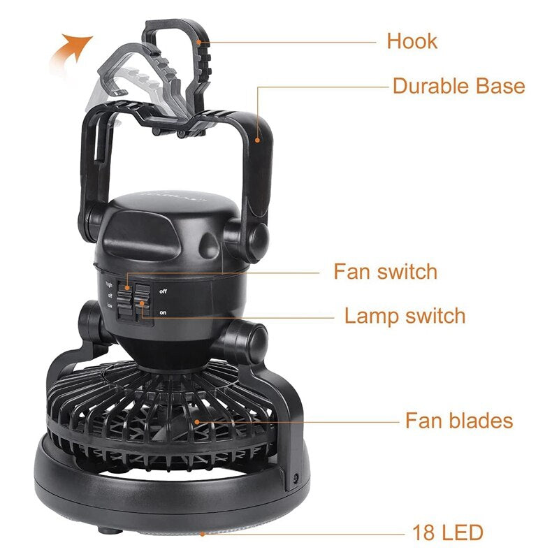Camping Light Fan for Tent Portable Ceiling Fan with LED Light Camping Hanging Lantern for Survival Hiking Emergency