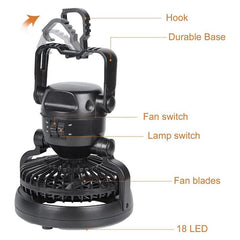 Camping Light Fan for Tent Portable Ceiling Fan with LED Light Camping Hanging Lantern for Survival Hiking Emergency