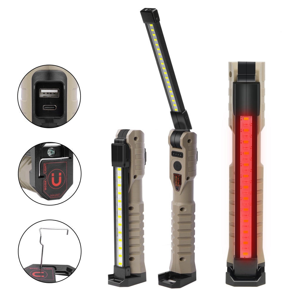 Rechargeable LED Work Light 1000 Lumens COB Work Lights with Power Capacity Indicator Handled Flashlights for Outdoor Car Repair