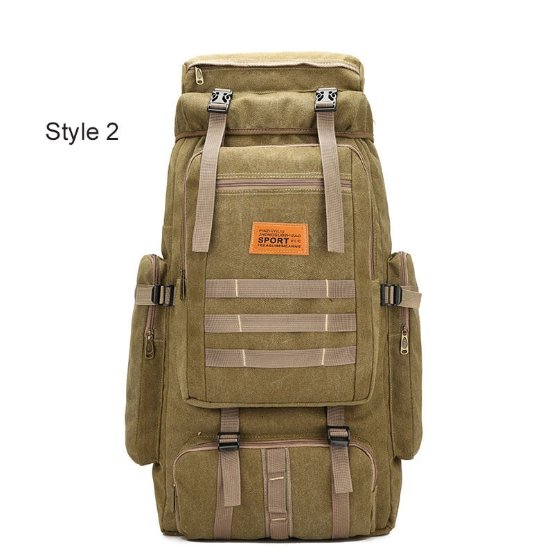 60L Large Military Bag Canvas Backpack Tactical Bags Camping Hiking Rucksack Army Mochila Tactica Travel Molle Men Outdoor