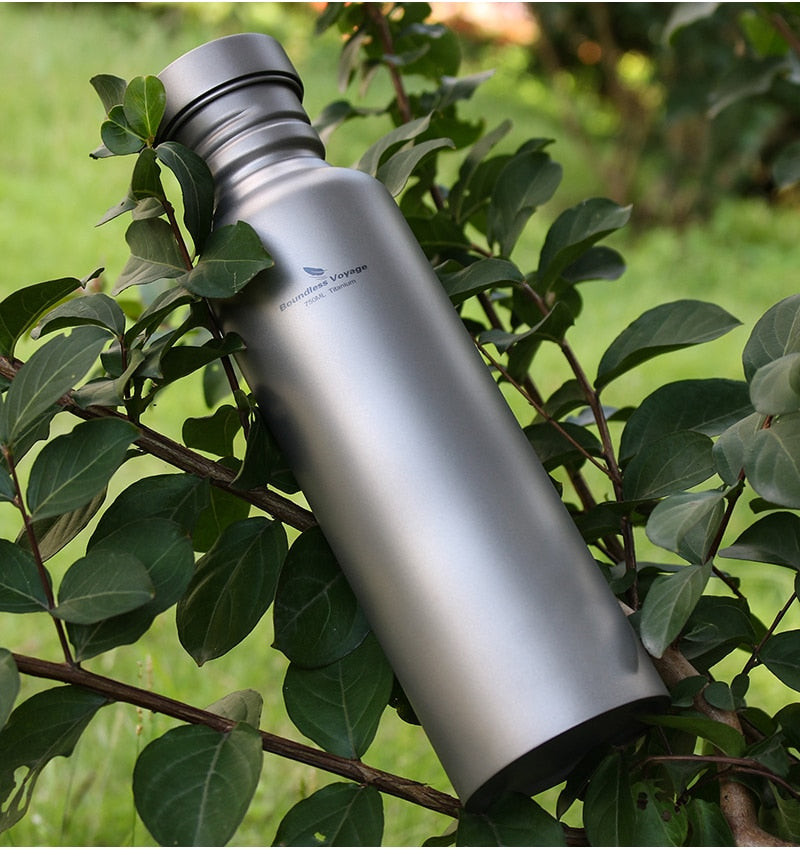 Titanium Sports Bottle with Hanging Lid Tea Cup Outdoor Camping Cycling Wide-mouth Water Bottle Mug