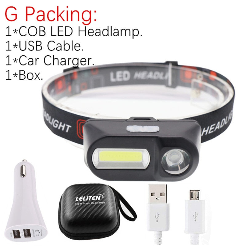 Portable mini XPE+COB LED Headlamp USB Rechargeable Camping Head lamp Fishing headlight flashlight torch