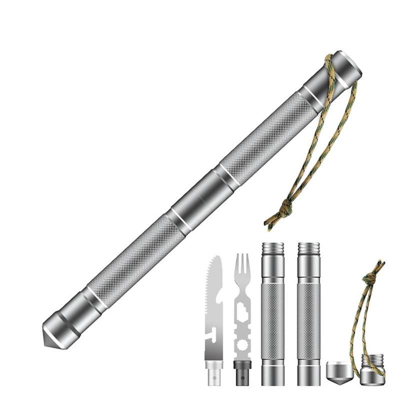 Outdoor Multifunctional Tools Self-defense Stick Opener Survival Fork Car Tableware Knife Camping Wild Tool Set Compass