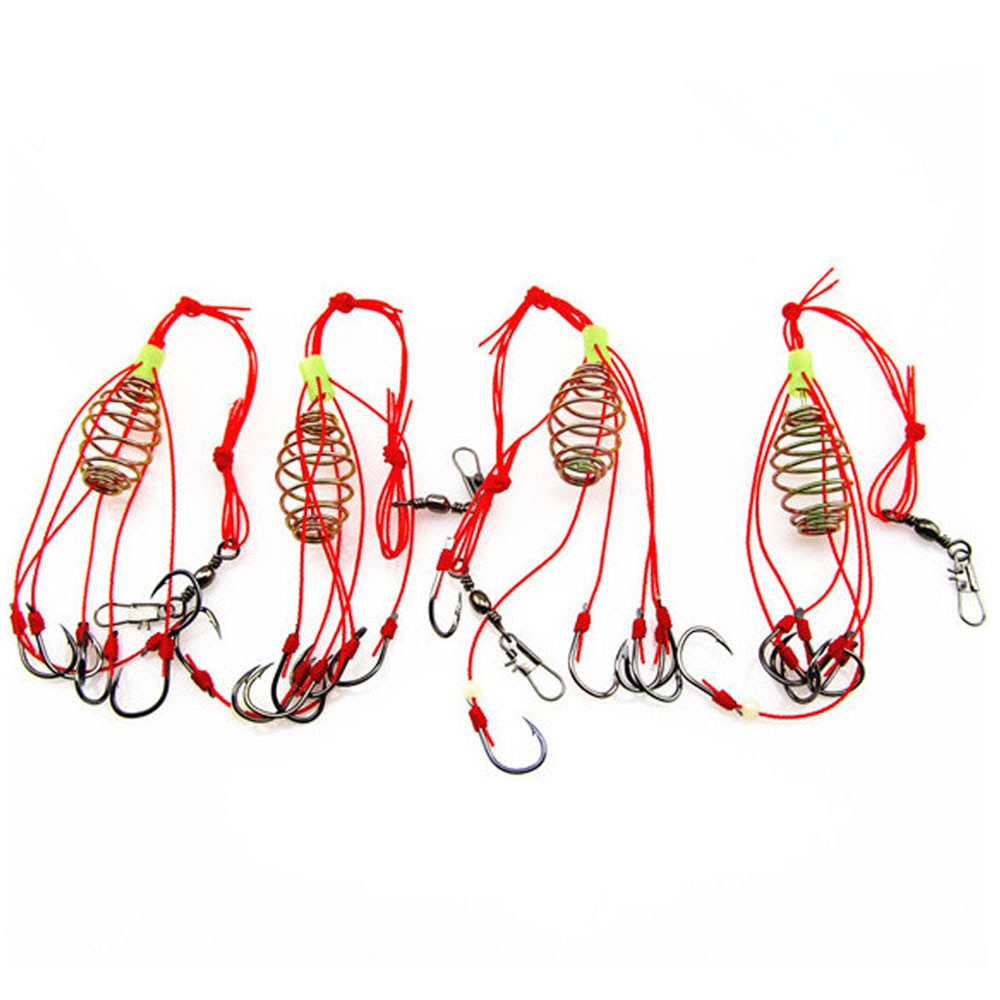 4Pcs/Lot Explosion Fishing Hook Fishing Lure Bait Trap Feeder Cage Sharp Fishing Hook with Stainless Steel Springs
