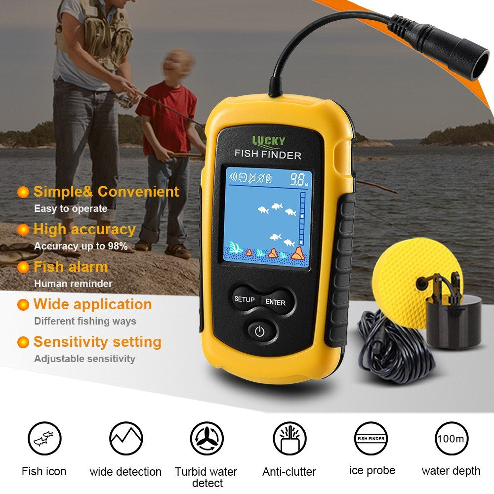 LCD Color Screen Portable Wired Fish Finder 100M Depth Range Sonar Echo Sounders Fishfinder