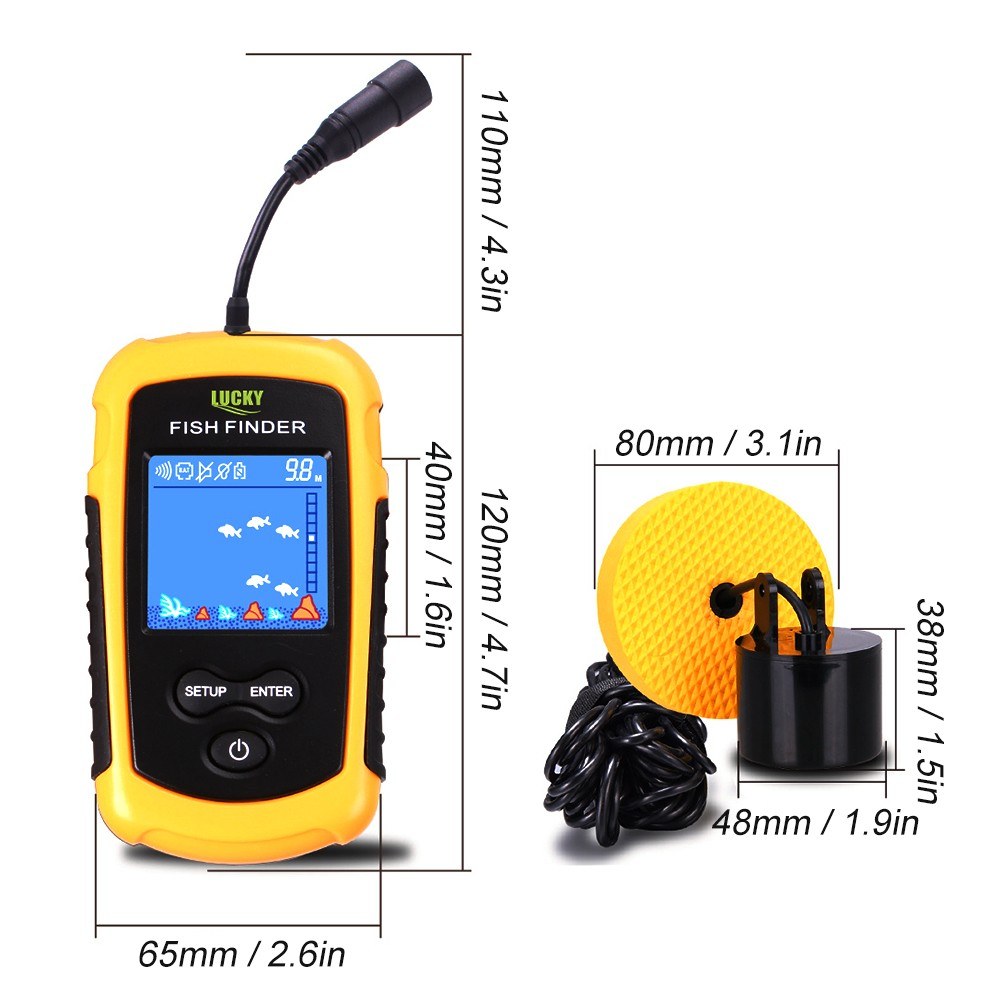 LCD Color Screen Portable Wired Fish Finder 100M Depth Range Sonar Echo Sounders Fishfinder
