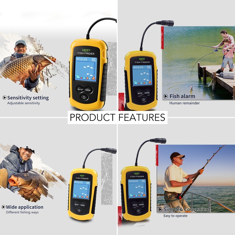 LCD Color Screen Portable Wired Fish Finder 100M Depth Range Sonar Echo Sounders Fishfinder