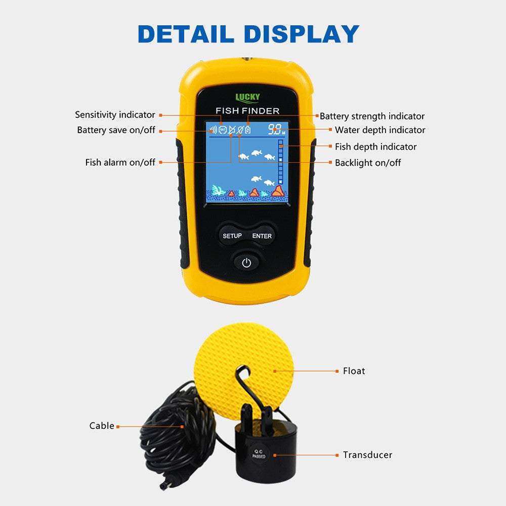 LCD Color Screen Portable Wired Fish Finder 100M Depth Range Sonar Echo Sounders Fishfinder