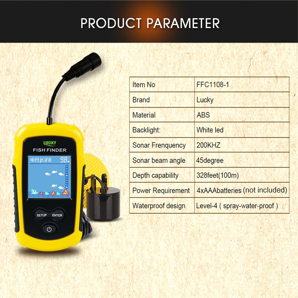 LCD Color Screen Portable Wired Fish Finder 100M Depth Range Sonar Echo Sounders Fishfinder