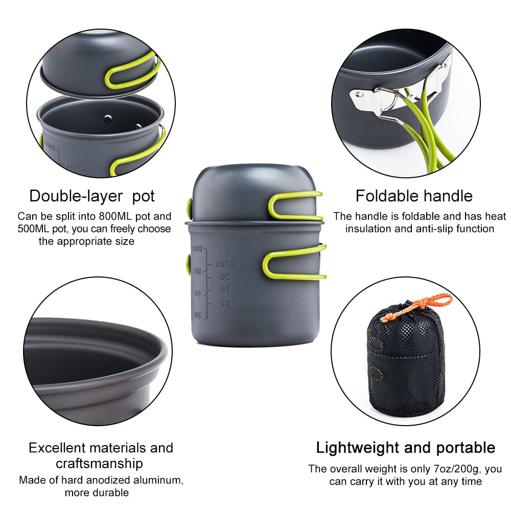 Ultralight Camping Cooking Utensils Outdoor Tableware Pot Set Hiking Picnic Travel Tourist Dishes Supplies Equipment