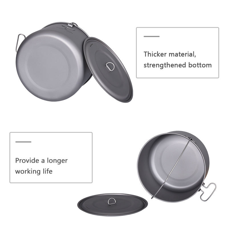 Big Capacity Titanium Camping Pot Outdoor Hanging Pot Portable Camping Picnic Water Cup