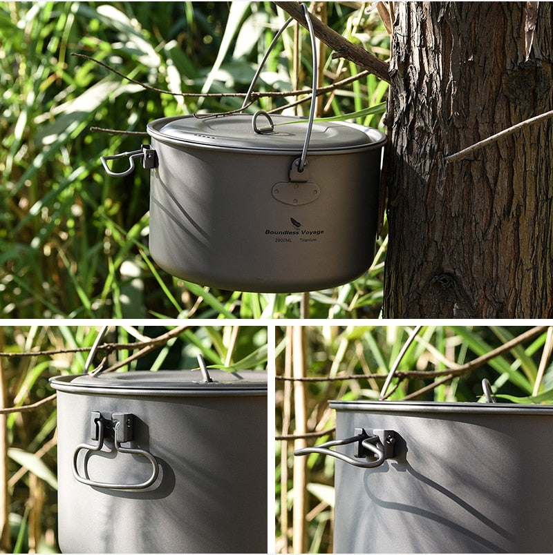 Big Capacity Titanium Camping Pot Outdoor Hanging Pot Portable Camping Picnic Water Cup
