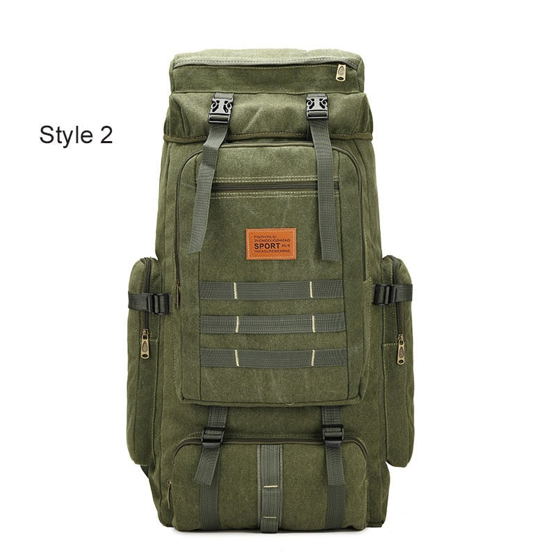 60L Large Military Bag Canvas Backpack Tactical Bags Camping Hiking Rucksack Army Mochila Tactica Travel Molle Men Outdoor