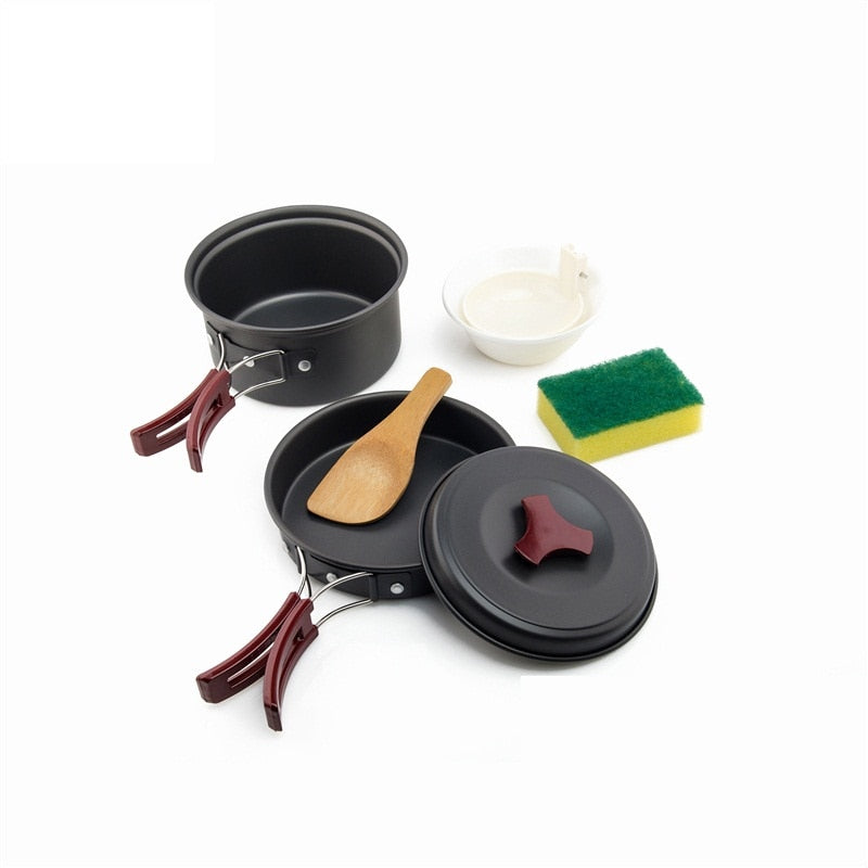 Camping Cookware Set Outdoor Pot Tableware Kit Cooking Water Kettle Pan Travel Cutlery Utensils Hiking Picnic Equipment