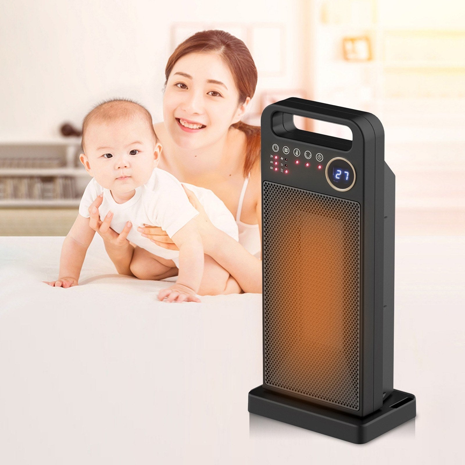 Electric Space Heater with Remote, Safe Overheat & Tip-over Protection, PTC Ceramic, Adjustable Heat