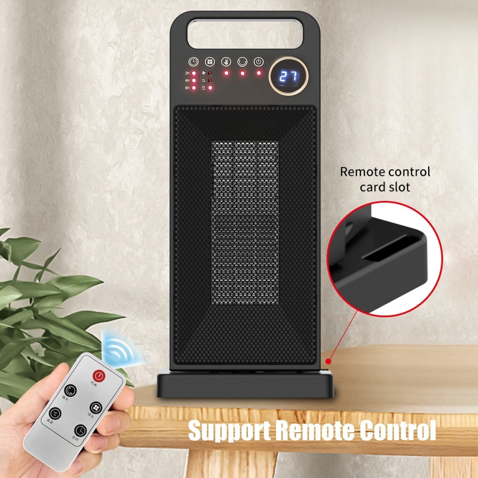 Electric Space Heater with Remote, Safe Overheat & Tip-over Protection, PTC Ceramic, Adjustable Heat