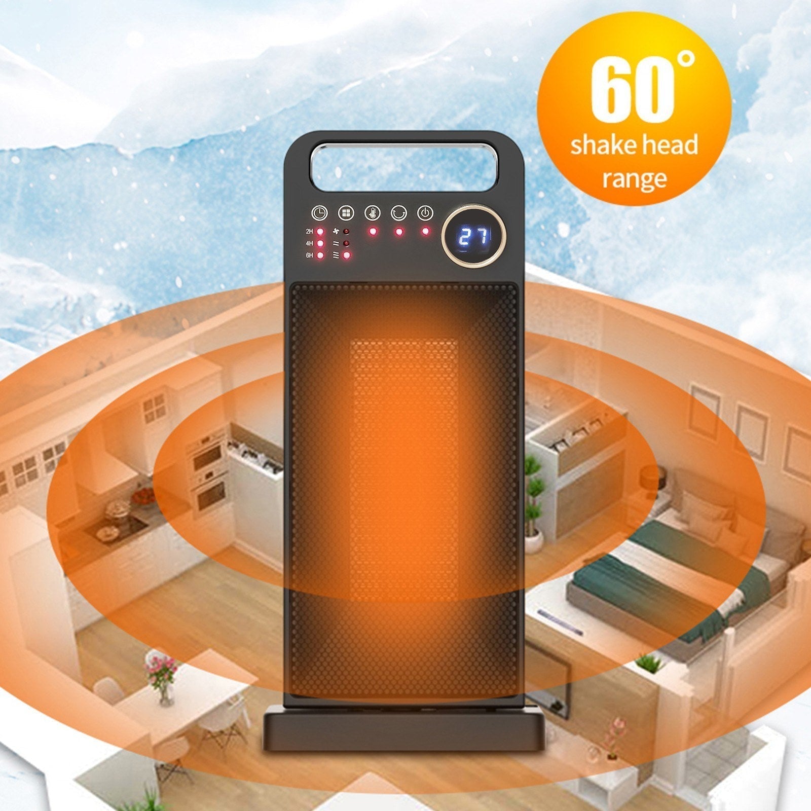 Electric Space Heater with Remote, Safe Overheat & Tip-over Protection, PTC Ceramic, Adjustable Heat