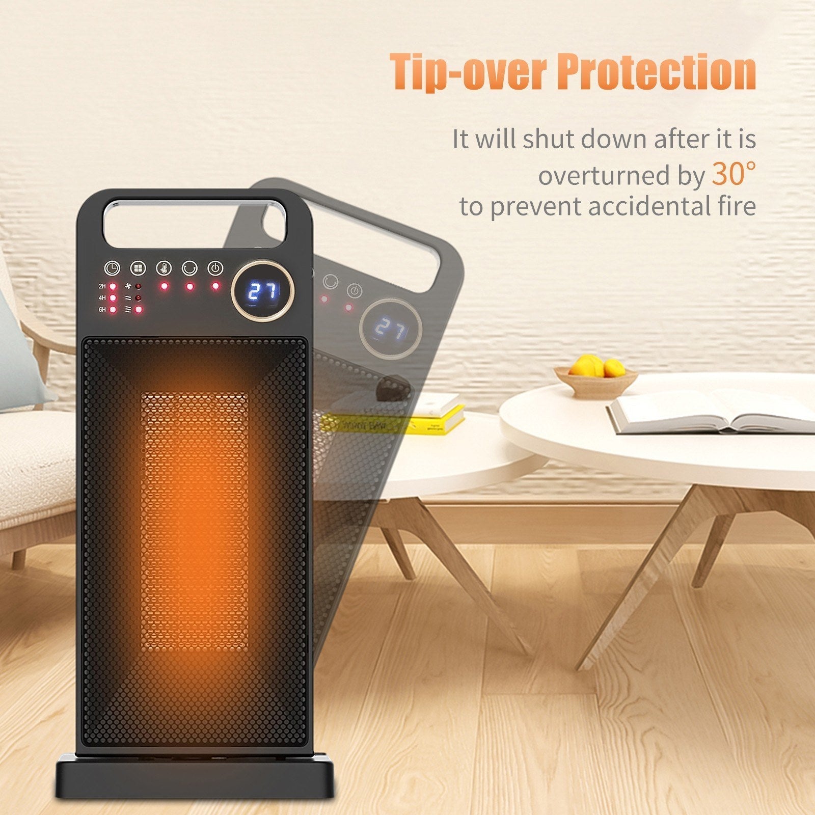 Electric Space Heater with Remote, Safe Overheat & Tip-over Protection, PTC Ceramic, Adjustable Heat