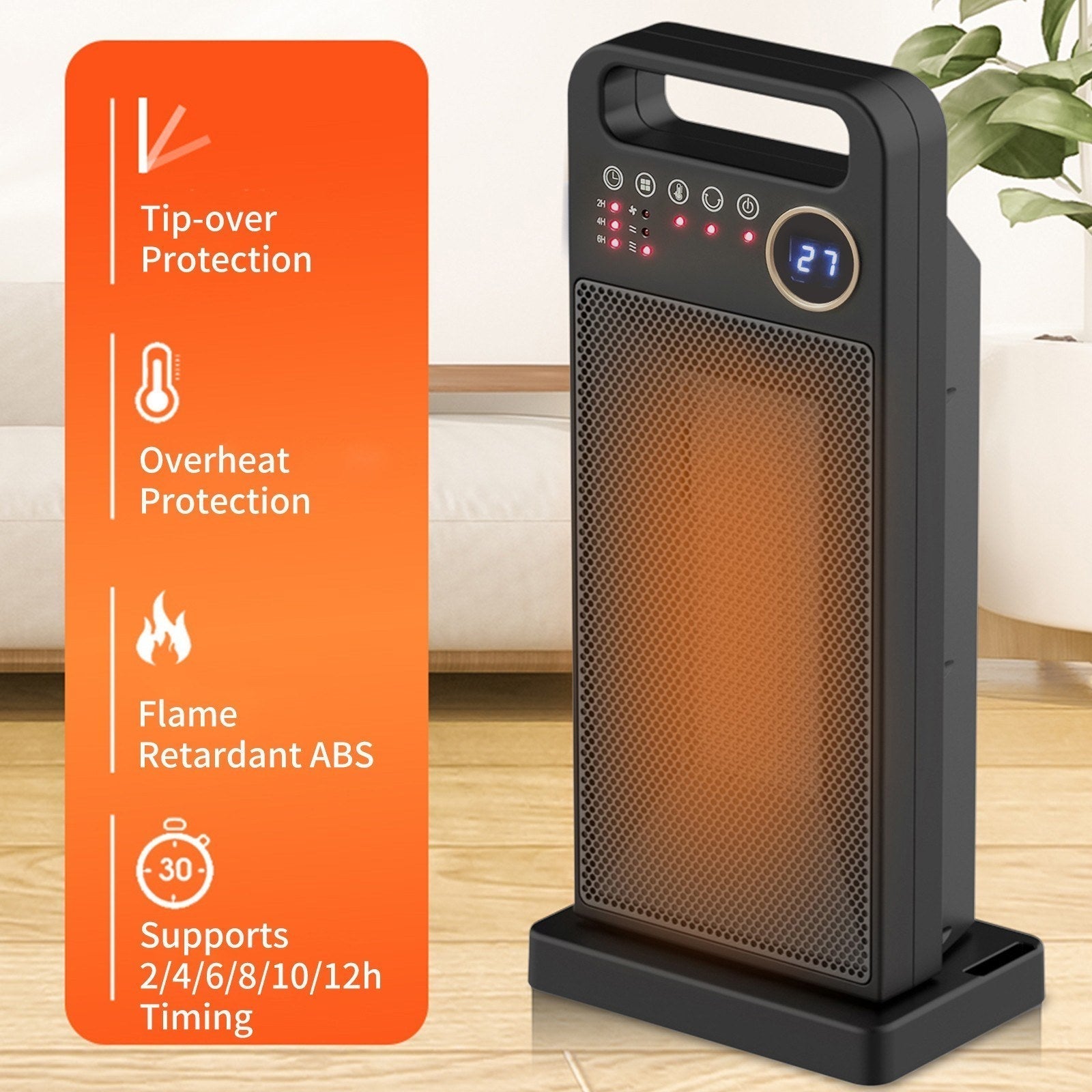 Electric Space Heater with Remote, Safe Overheat & Tip-over Protection, PTC Ceramic, Adjustable Heat