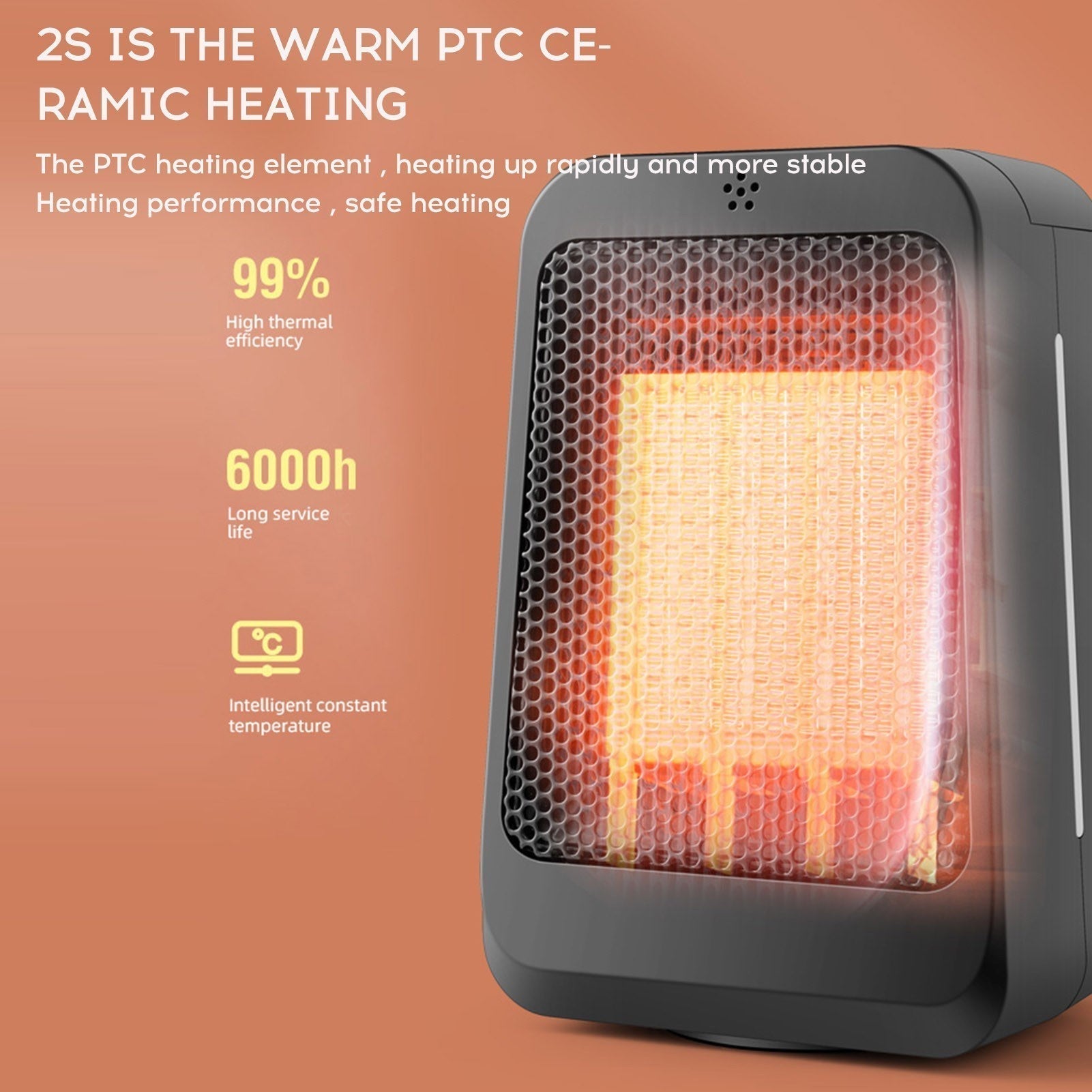 PTC Small Heater Fan: 3-Gear Adjustable, Remote Control, Timer, Oscillating Desktop Heater